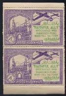 India Hyderabad State 1 Anna Voilet  FAITHFUL  ALLY Urdu War Fund Label Pair BOOKLET Pane MINT RARE Inde Indien - Hyderabad