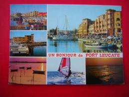 CPM 11 UN BONJOUR DE PORT LEUCATE  MULTI VUES  VOYAGEE 1988 TIMBRE   CARTE EN BON ETAT,VECU D'USAGE - Leucate