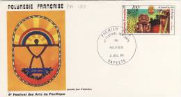 FDC  POLYNÉSIE  1985 TAHITI  FESTIVAL ARTS DU PACIFIQUE # TAHITIEN TIKI # DESSIN EDILA - FDC