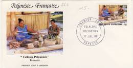 FDC  POLYNÉSIE  1986 TAHITI   FOLKLORE POLYNESIEN # VANNERIES # PANIERS # TAHITIENNES  # ARTISANAT # EDILA - FDC