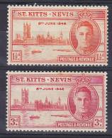 ## St. Kitts - Nevis 1946 Mi. 116-17 King George VI. Victory Complete Set MH* - St.Christopher-Nevis-Anguilla (...-1980)