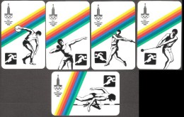 USSR (Russia)  5 Mini Calendars  Olympic 1980 Atletics, Spear-throwing, Discus, Hammer, Shot Putting, High Jump - Petit Format : 1971-80