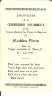 Faire-parts De Communion De SLUSE S/G En 1949 De MATHIEU PIETTE . - Comunioni