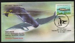 INDIA  2003  Whale  Dolphins  Shark  Protect POlar Environment  Special Cover #  05726   Indien Inde - Wale