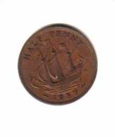 GREAT BRITAIN    1/2  PENNY   1939  (KM# 844) - C. 1/2 Penny