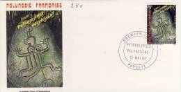 FDC  POLYNÉSIE  1987 TAHITI  PETROGLYPHES # DESSIN SYMBOLE SUR PIERRE # ART RUPESTRE # - FDC