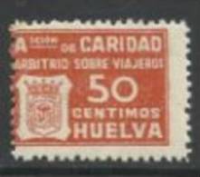 1309-FISCAL GUERRA CIVIL ARBITRIO VIAJEROS HUELVA 50 CENTIMOS.NUEVO.SELLO DE CARIDAD,BENEFICOS,SIN DEFECTOS.FISCAL G - Emisiones Nacionalistas