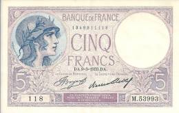 - BILLET - 5 FRS - CINQ FRANCS - VIOLET - 1933 - N°118 - M. 53993 - - 5 F 1917-1940 ''Violet''