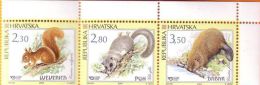 CROATIAN FAUNA - RODENTS (Croatia 3v MNH**) Squirrel écureuil Ardilla Beaver Castor Dormouse Loir Muscardin Lirón - Nager