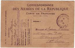 1916 - France, Carte En Franchise, Secteur 179, 32e Bataillon Des Chasseurs, 1e Compagnie, 25-5-1916 - WO1