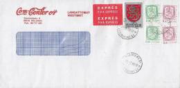 Finland COM-CENTER Multiple Franked EXPRÉSS Labels HELSINKI 1986 Cover Brief LYNGBY Via KØBENHAVN Denmark (2 Scans) - Covers & Documents