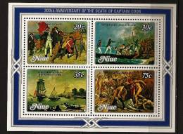 Niue 1979 N° BF 21 ** Tableaux, Capitaine, James Cook, Botany Bay, Erromanga, Resolution, Discovery, Costumes, Fusil - Niue