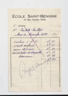 11/1939  -  Ecole  SAINT  BEGNIGNE  -  5 ème  Classe  -  Petite Facture  Payée  Le  05/12 - Diplomi E Pagelle