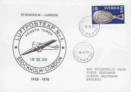 ## Sweden Commemorative First Flight 1976 Cover Brief STOCKHOLM - LONDON Luftpost Exp Nr 1. Cachet Aeroplane Europa CEPT - Storia Postale