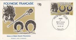 FDC  POLYNÉSIE  1987 TAHITI ARMES ET OBJETS USUELS # COLLIER # MASQUE - FDC