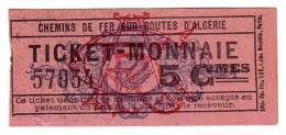 1917 // Algérie // Bon De Nécessité // Chemin De Fer // 5 Cts - Algeria