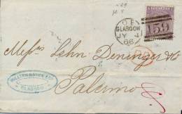 Great Britain 1866 Cover From Glasgow To Palermo (Italy) Franked With 6 Pence Plate Number 5 Cancel 159 - Covers & Documents