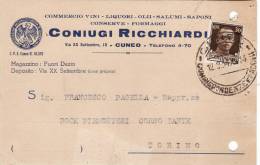 CUNEO  /  TORINO  12.9.1934  - Card _ Cartolina Pubblicitaria " Coniugi RICCHIARDI "  - Imperiale Cent. 30 Isolato - Reklame