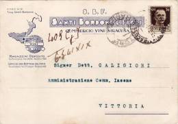 SIRACUSA  /  VITTORIA  4.3.1941  - Card _ Cartolina Pubblicitaria  " Santi BORDONE & Figli  "  Cent. 30 Isolato - Reclame