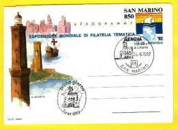 1992 - SAN MARINO -  AEROGRAMMA  - GENOVA 92 OBLITERATO 24.06.92 - Luftpost