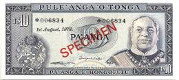 TONGA 10 PA'ANGA BLUE MAN FRONT ROYALPALACE BACK SPECIMEN W/+IN SN DATED 01-08-1978 UNC P.CS1(LIKE 13c) READ DESCRIPTION - Tonga