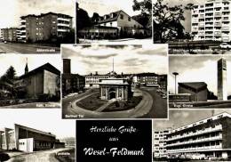 AK Wesel-Feldmark: Turnhalle, Ackerstraße, Tannen-Häuschen, Hochhaus, Gel 1973 - Wesel