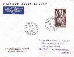 Alger El Oued - 1er Vol 1955 Erstflug First Flight - Algérie - Lettres & Documents