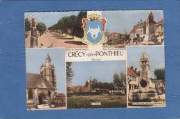 CPSM - CRECY En PONTHIEU - Rue Du Général Leclerc - Place Jean De Luxembourg - Eglise - Rivage - Crecy En Ponthieu