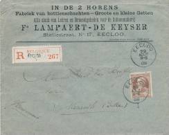 813/19 - Lettre RECOMMANDEE TP Grosse Barbe(déf.) EECLOO 1908 Vers NAZARETH Via GAND Valeurs - TARIF Exact 35 C - 1905 Grosse Barbe