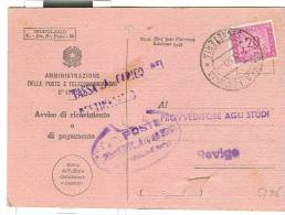 STORIA POSTALE, SEGNATASSE £. 20 (106), ISOLATO IN TARIFFA  SU A/R  TASSA A CARICO DESTINATARIO,, VIAGGIATA   1950, - Impuestos