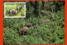 CARTE MAXIMUM GABON ELEPHANT DE FORET ANIMAUX EN VOIE DE DISPARITION - Elefanten