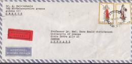 ## Greece Airmail Par Avion EXPRÉS Label ATHENS 1975 Cover Lettera To ODENSE Denmark Volkstrachten Stamps (2 Scans) - Storia Postale