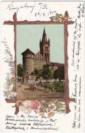 Königsberg Schloßturm Pferde Bahn Tram 25.7.1900 Color Litho Montiertes Bild Im Passepartout Jugendstil Rahmen - Ostpreussen