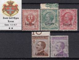 Egeo - Leros - N.1-3 +6-7 Cat. 85 Euro - Gomma Integra - MNH** - Ägäis (Lero)