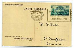 ENTIER POSTAL / FRANCE  / MEMORIAL AUSTRALIEN  / VILLERS BRETONNEUX /   STATIONERY - Autres & Non Classés