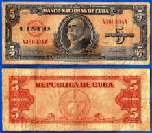 Cuba 5 Pesos 1949 Serie A Maximo Gomez Kuba Peso Centavos Centavo Caraibe Skrill Paypal Bitcoin OK! - Cuba