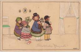 CPA  Pauli Ebner " Gluorliohez  Neujahr ! " Enfants,cadeaux ,fleurs ,chaise ,M.Munk   Vienne - Ebner, Pauli