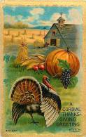 147303-Thanksgiving, Taggart 1909 No 608-1, Male Turkey On A Farm, Pumpkin, Grapes, Haystacks - Giorno Del Ringraziamento