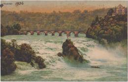 Rheinfall / Rhine Falls, Schloss Laufen Castle, The Train Bridge, Tourist Boat, Switzerland Old Vintage Postcard As Scan - Sonstige & Ohne Zuordnung