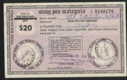 MALAYSIA 1984 POSTAL ORDER $20 USED AND PAID IN SARAWAK - Malesia