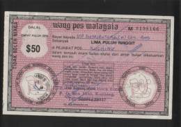 MALAYSIA 1984 POSTAL ORDER $50 USED AND PAID IN SARAWAK - Maleisië