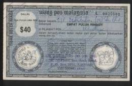 MALAYSIA 1984 POSTAL ORDER $40 USED AND PAID IN SARAWAK - Maleisië