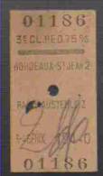 Ticket De Train:  BORDEAUX ST-JEAN à PARIS AUSTERLITZ.  29/7-1947 - Europa