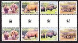Botswana WWF Southern White Rhinoceros Set Of 4 Gutter Pairs - Unclassified