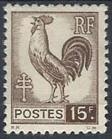 1944 FRANCIA GALLO E MARIANNA SERIE DI ALGERI 15 F MH * - FR565 - 1944 Coq Et Marianne D'Alger