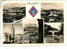 PRADES Multivues Canigou Vue Générale St Michel De Cuxa Eglise Pont Catilar Blason Noir Et Blanc Dentelée - Prades