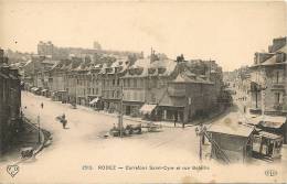 RODEZ  CARREFOUR SAINT CYRE ET RUE BETEILLE CARRIOLE VOITURE A BOEUF TRAMWAY - Rodez