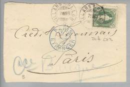 Heimat VD Villar S/Ollon 1889-08-07 Briefstück Nach Paris Mit Zu#67B 25Rp. Grün Stehende Helvetia Grobe Zähnung - Lettres & Documents