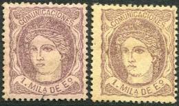 Edifil 102*/(*) 1 Milésima De 1870 2 Tipos En Nuevo - Unused Stamps