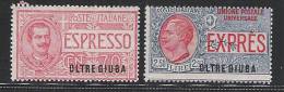 Colonie Italiane-OLTRE GIUBA-1926: 2 Valori Nuovi Stl Espresso Da 70 C. E L. 2,50 Con Soprastampa-in Ottime Condizioni. - Oltre Giuba